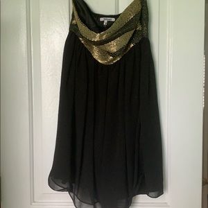 Black and gold strapless dress